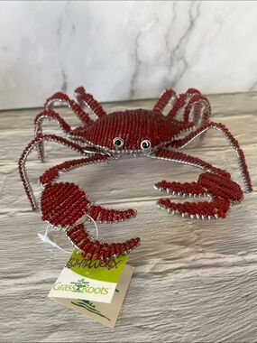 New Beadworx Grass Roots Hand Sculpted Beaded Red Crab